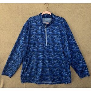 1764 Performance Pullover Shirt Mens 2XL Blue Camo 1/4 Zip Stretch Golf